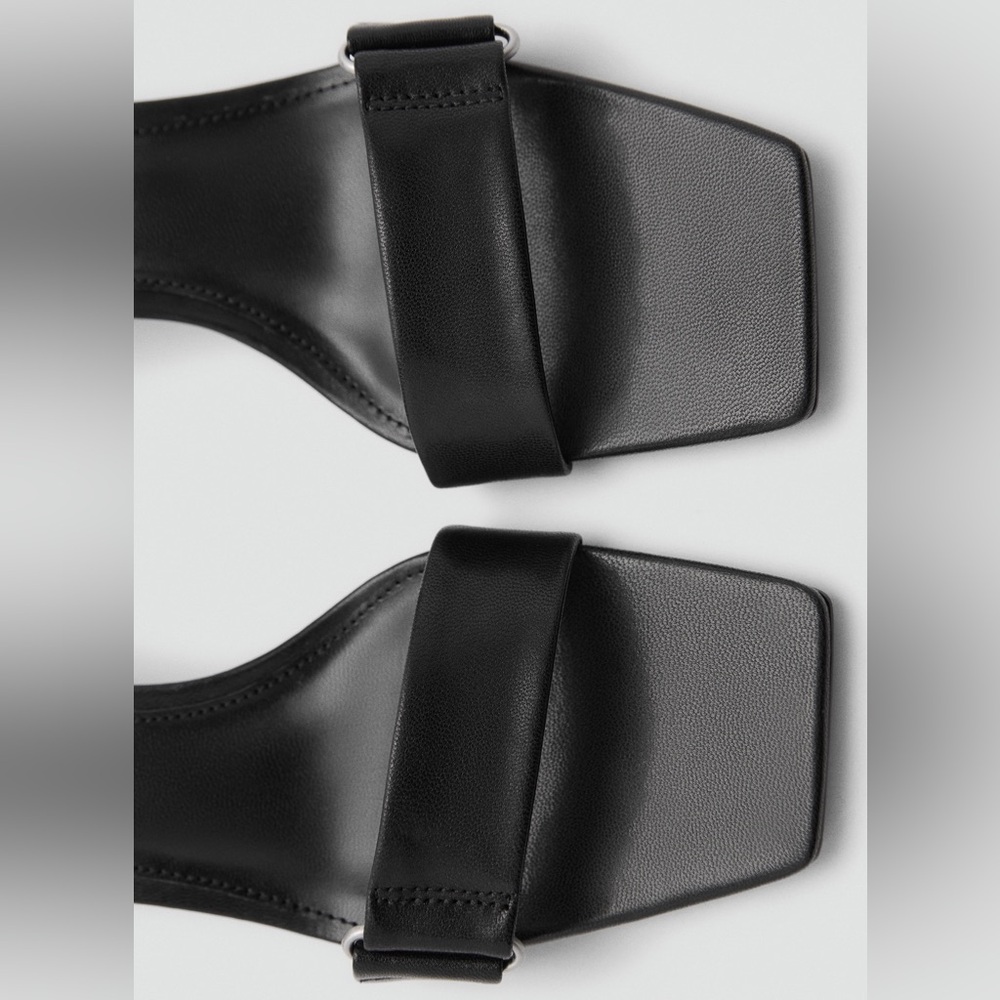 Mango MNG HEEL LEATHER SANDALS Black real leather shoes NWT New - Picture 3 of 9